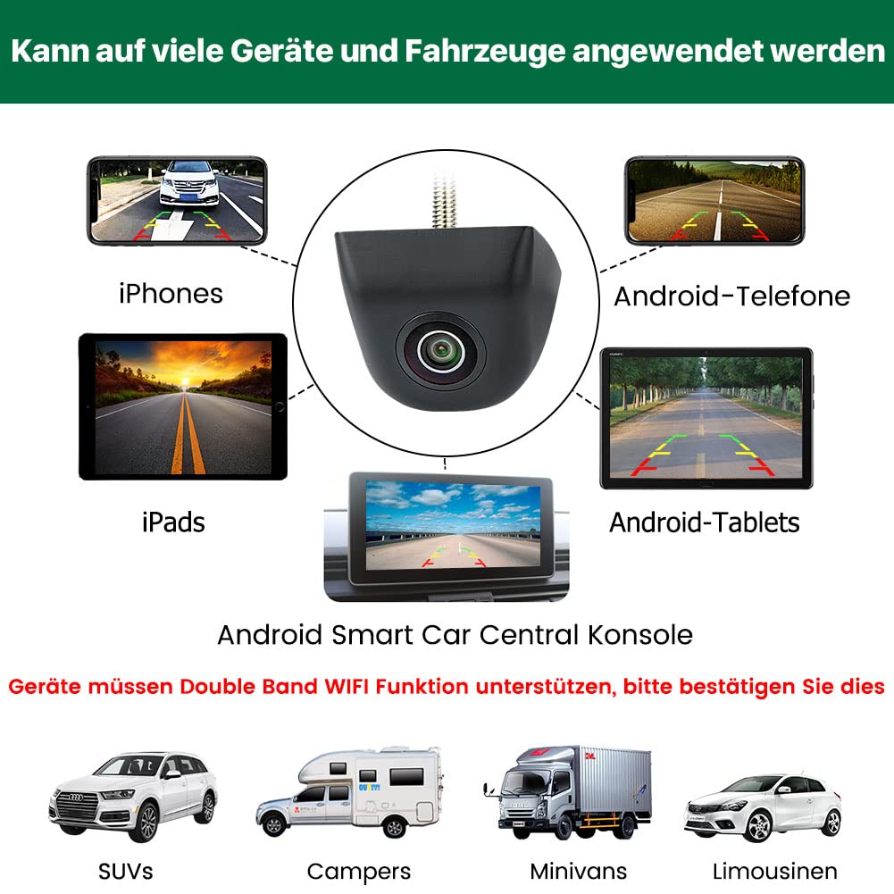 WiFi Rückfahrkamera, 5G 720P HD Auto Rückfahrkamera für iPhone iPad Android Smart Phone Tablet mit 170 Grad Weit Betrachtungswinkel