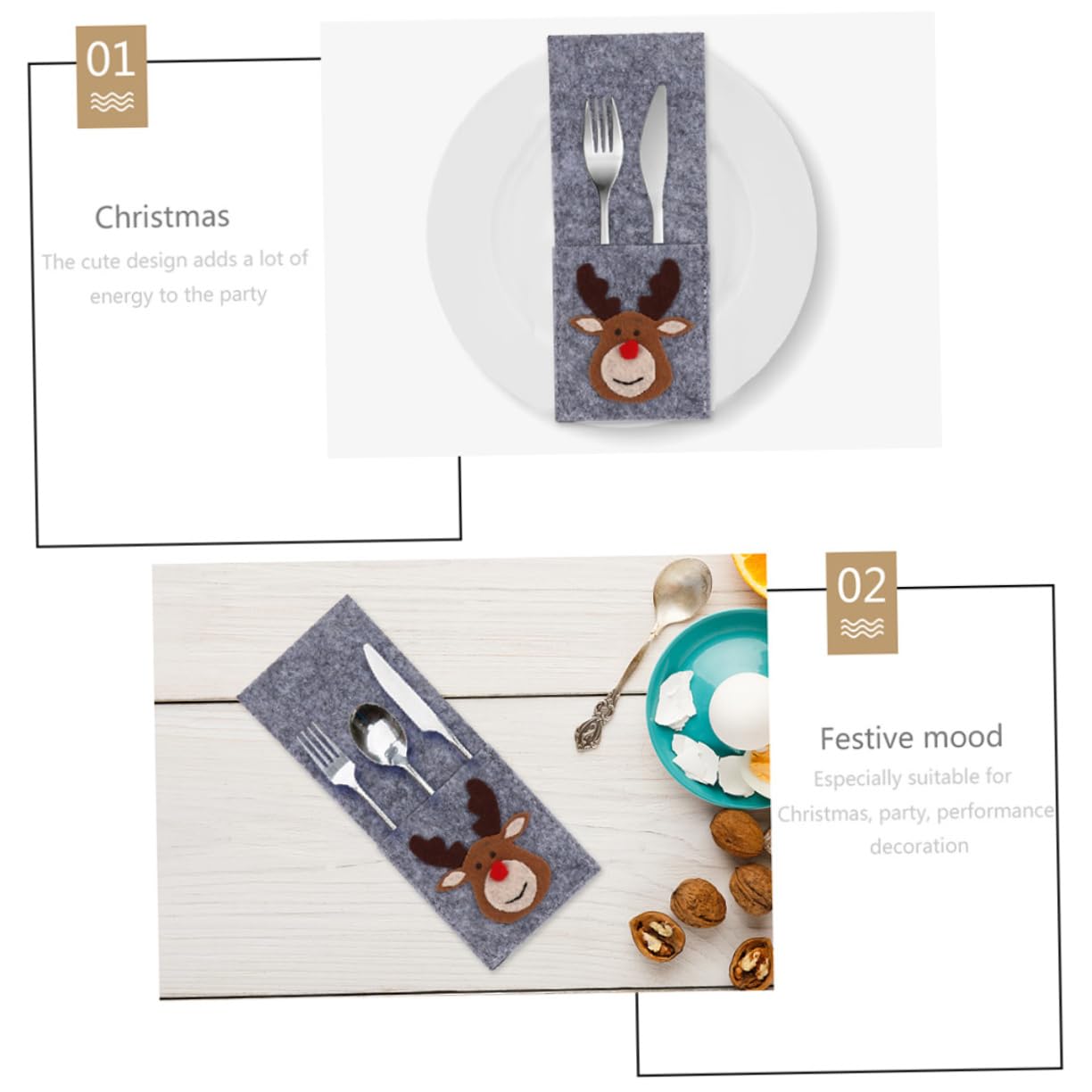 PRETYZOOM 4 Set Eleganti Portaposate Natalizie Decorazioni Da Tavola Per La Festa Di Natale Portautensili 8 Pezzi * 4