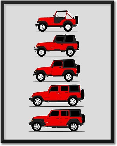 Miniatura 21 de Handmade Poster compatible with Jeep Wrangler Generations and Print of CJ, YJ, TJ, JK, JL - American, 17x22" Metallic Print (Unframed) - Gift for 2.