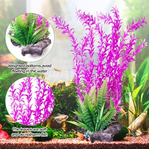 Image of Hamiledyi Aquarium Plastic Plants Aquarium Decor Artificial Fish Tank Plants Lifelike Tall Fish Tank Decorations Aquarium Plant Suitable for Saltwater and Freshwater 15.7in 2pcs