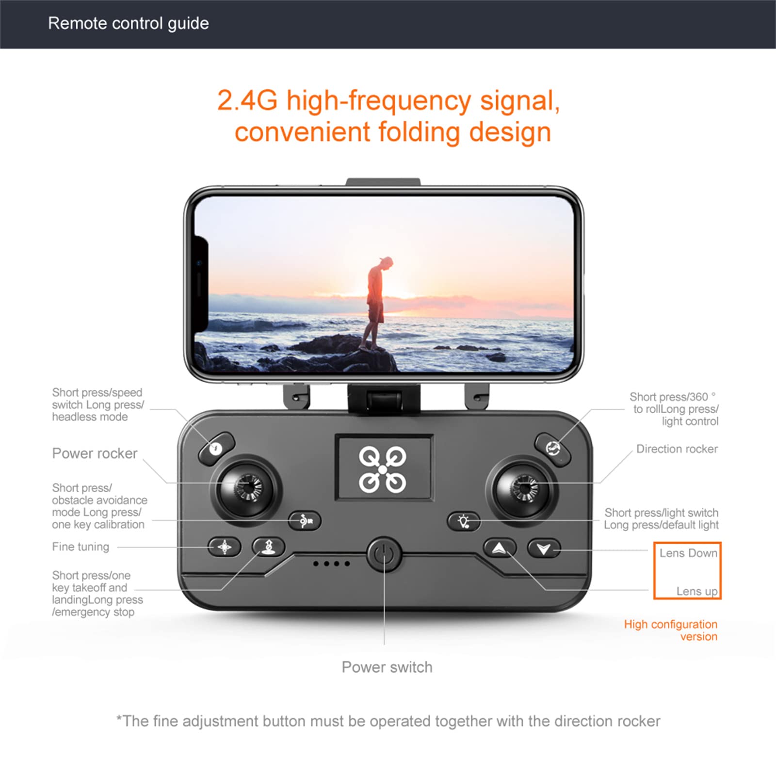 Drone con Fotocamera per Adulti E Bambini, Quadricottero Telecomandato FPV Pieghevole con Gesti Selfie, Mantenimento Dell'altitudine, Avvio con Una Chiave, Flip 3D, 2 Batterie,Arancia