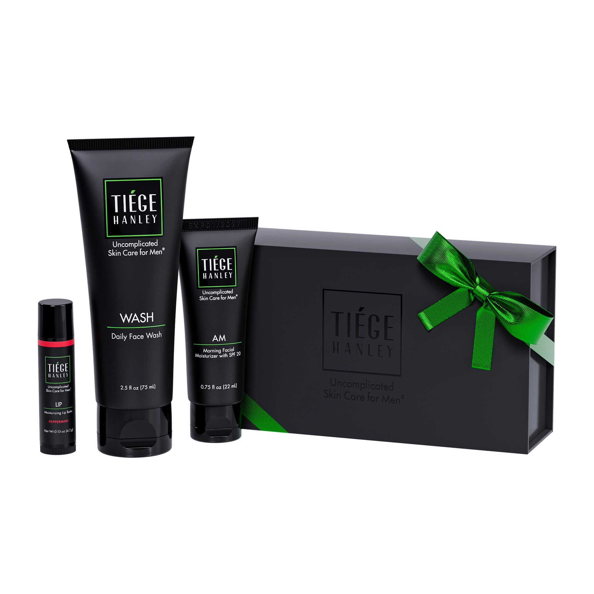 Tiege HanleyMens Skin Care Gift Box Set, Bronze - Men's Skincare Set Includes Face Wash, Facial Moisturizer with SPF 20 Sunscreen & Moisturizing Lip Balm