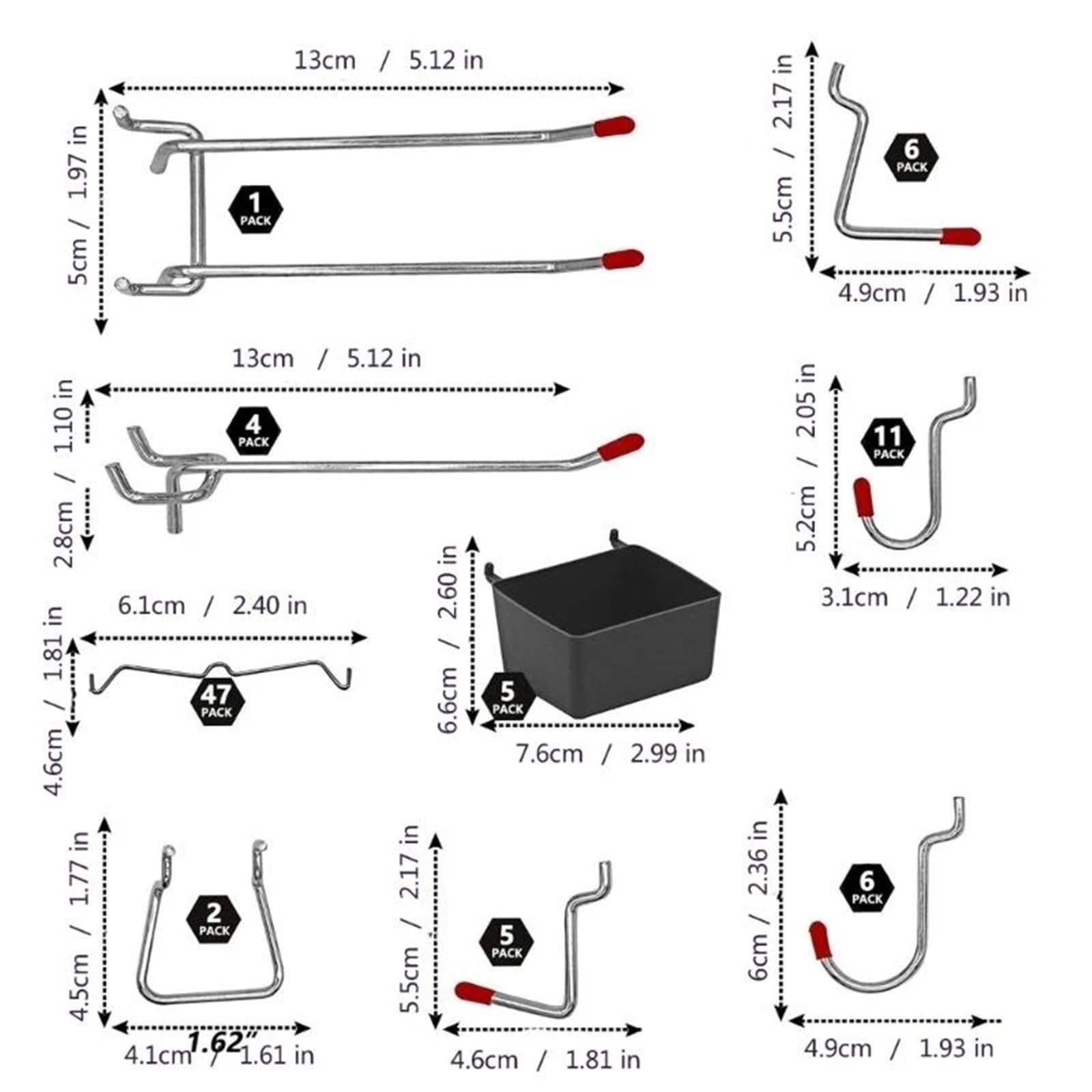 Assortimento di ganci for pannelli forati da 114 pezzi Per Casa | Con set di contenitori in metallo, serrature con pioli for organizzare gli strumenti del sistema di archiviazione