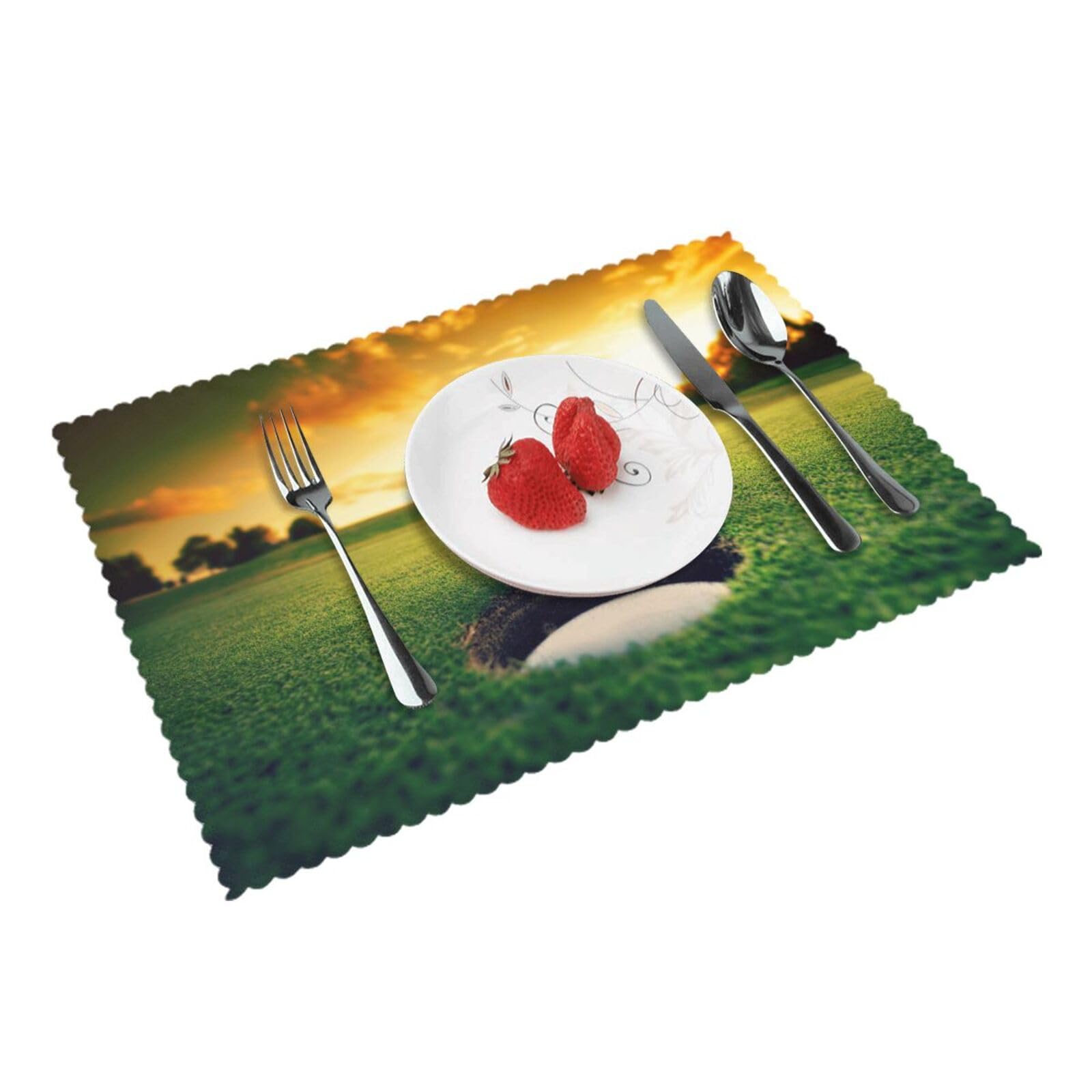 Sport Golf Ball Sunset Tree Printed Placemats Set of 4 PCS Washable Placemat for Kitchen Table Heat-resistant Table Mats 45x30 CM