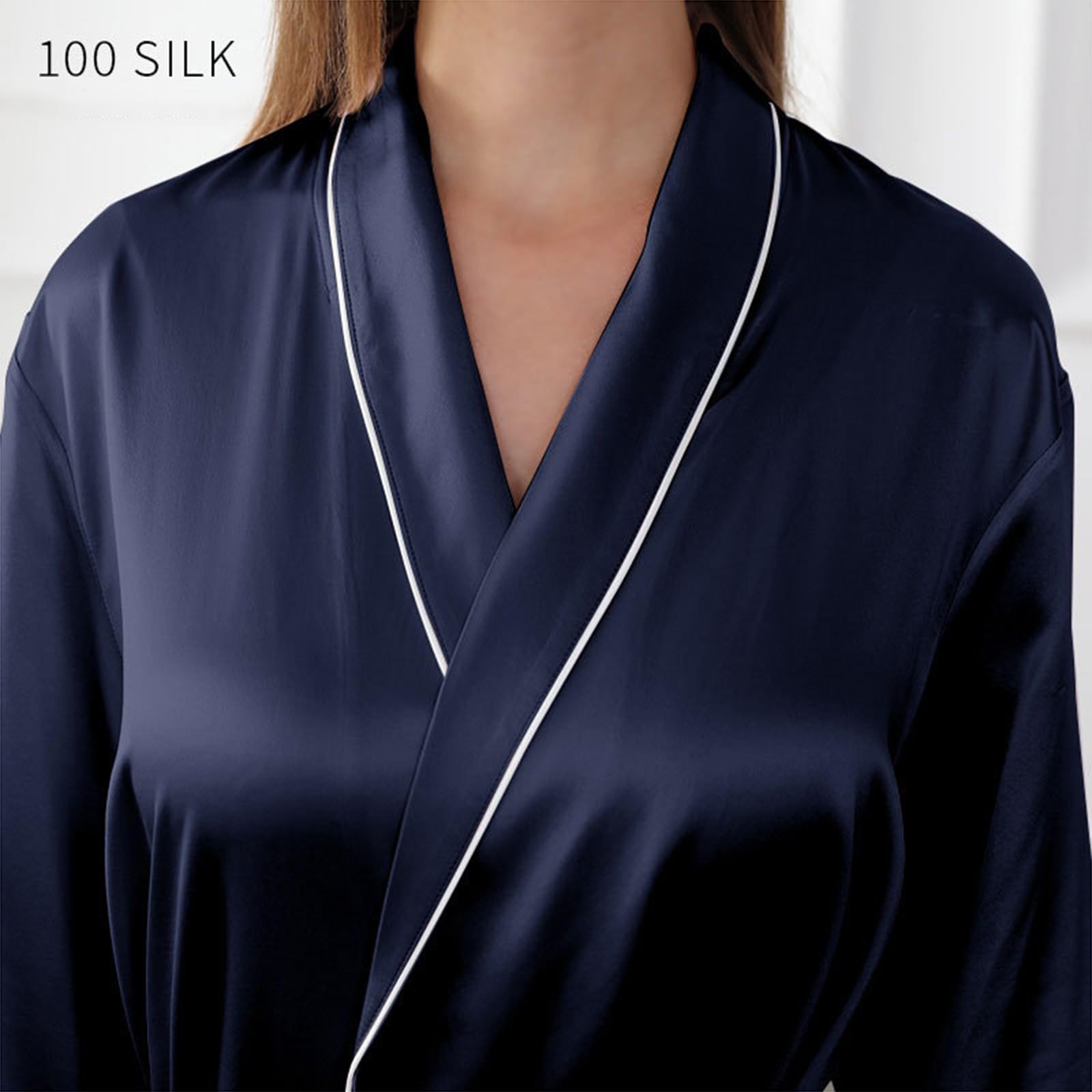 Damen Seide Nachthemden,19 Mama Sexy Satin Nacht Bademäntel Damen Satin Nachthemd,Marine,XS