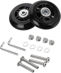 2-Set Replacement Luggage Wheels With Axles & Wrench | 70mm OD, US Stock, Suitcase Repair Kit