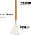 Ensemble d'ustensiles de cuisson en silicone - Utensiles de cuisine en silicone pour la cuisson des poignées en bois, 446°F Ensembles de spatules d'Utilitaires résistant à la chaleur w Support, Gadgets pour les articles de cuisine nonick BPA Gratuit (blanc crème)