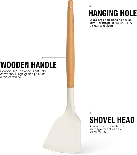 Miniatura 16 de AVGPD Juego de utensilios de cocina de silicona – Utensilios de cocina de silicona para cocinar asas de madera, 446 °F resistentes al calor, juegos