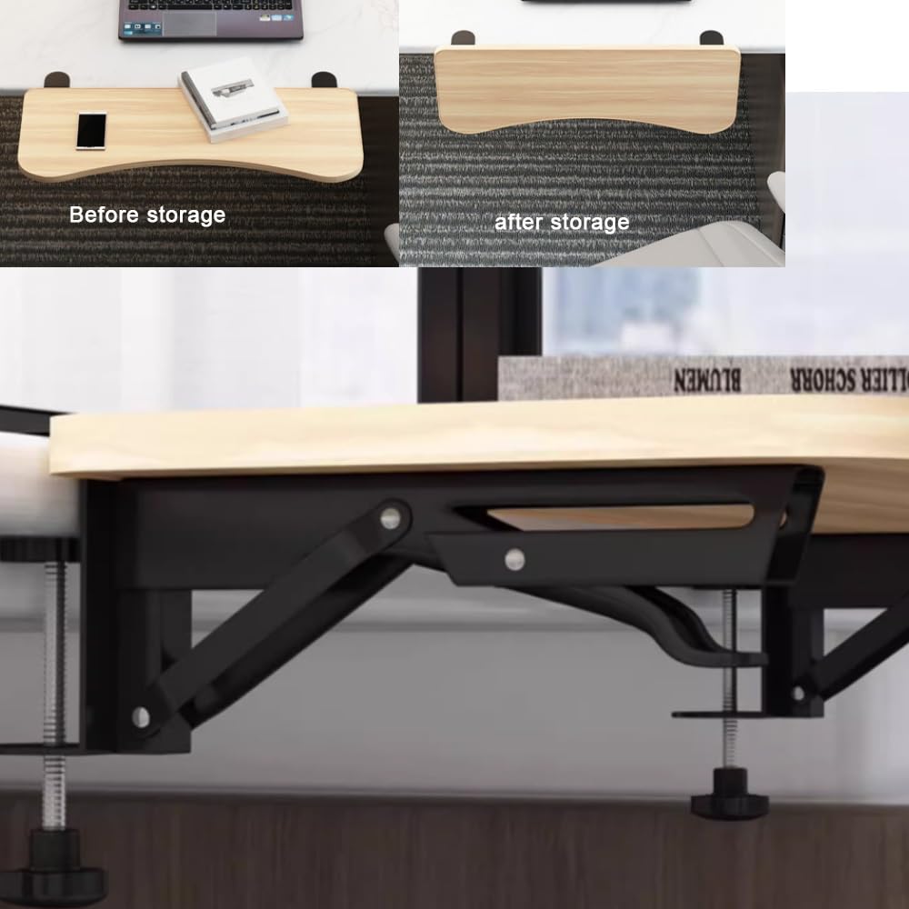 Generisch Schreibtischverlängerung, Faltbare Schreibtischverlängerung – Gebogene Computerarmlehne, verstellbare Ellbogenstütze mit C-Klemme, 75 x 25 cm (30 x 10 Zoll) Tastaturablage für ergonomischen