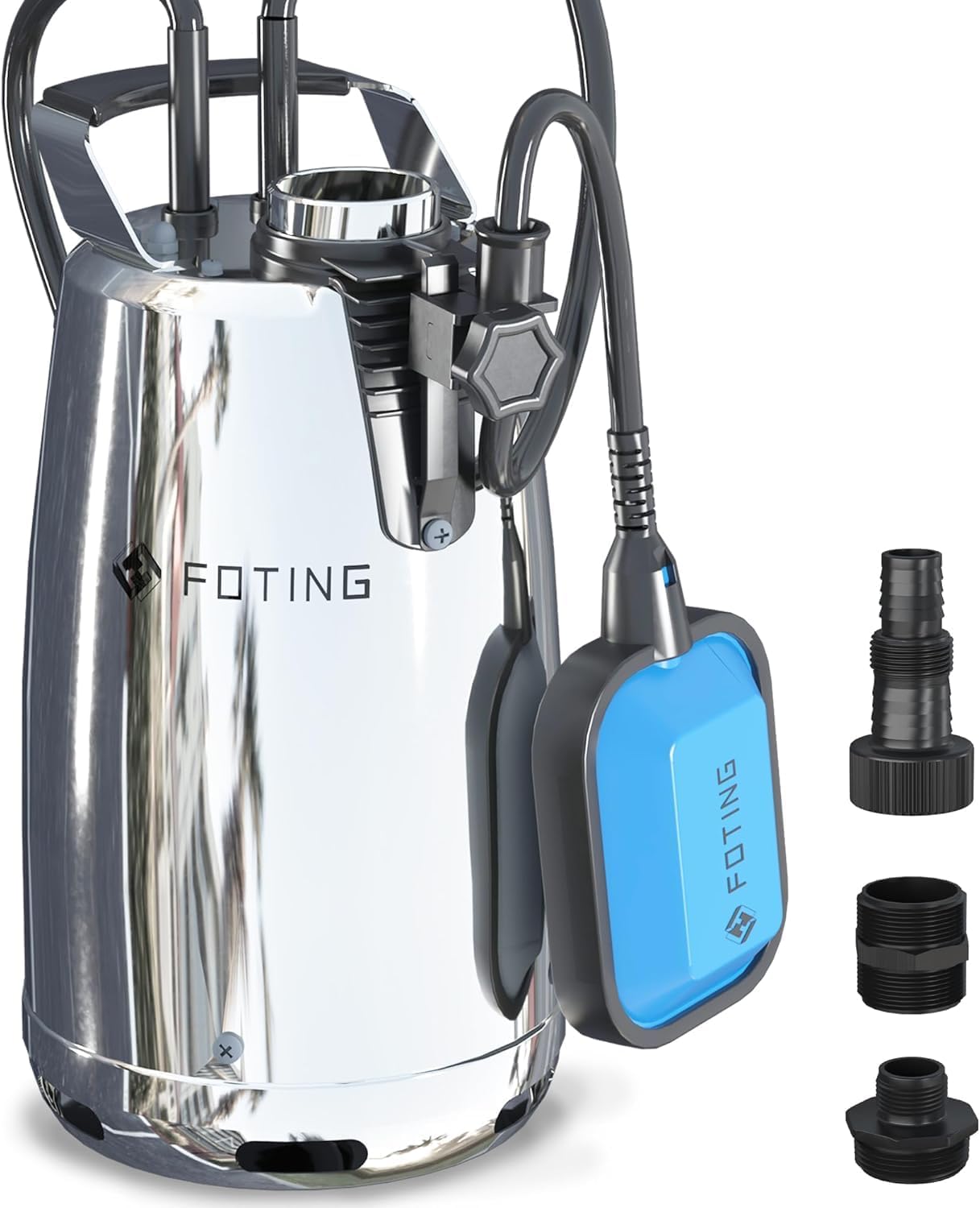 FOTING Sump Pump 1HP Clean/Dirty Submersible Water Pump,4600GPH Utility Pump Thermoplastic Electric Portable Transfer Water Pump for Swimming Pool Pond Basement with 10ft Power Cord,Stainless Auto