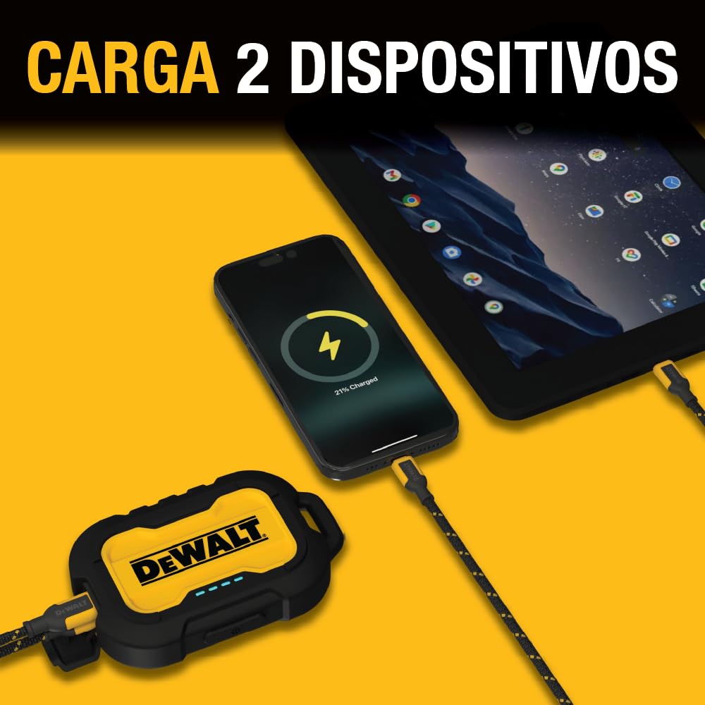DEWALT Power Bank Resistente de Uso Intensivo, Batería Externa Portátil 10.000 mAh con Puerto USB-C, Cargador de Viaje y Trabajo para iPhone 17/16 Plus Pro MAX, iPhone 15/14/13, Samsung Galaxy | Batería con puerto USB-C para iPhone 17/16 Plus Pro Max, iPh