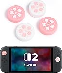DLseego 4PCS Thumb Grips Designed for Nintendo Switch 2 2025,Soft Silicone Joycon Analog Controller Protective Anti-Slip Cover Button Joycon Joystick Caps Covers, Cherry Blossom Sakura - Purple