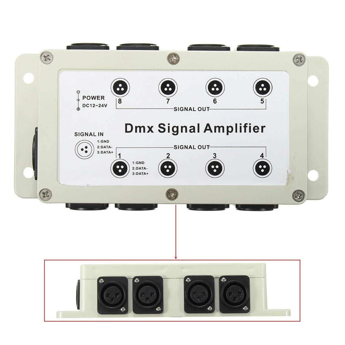 Dc12-24V Salida De 8 Canales DMX Dmx512 Led Controlador Amplificador De Se？al Divisor Distribuidor De Equipos para El Hogar
