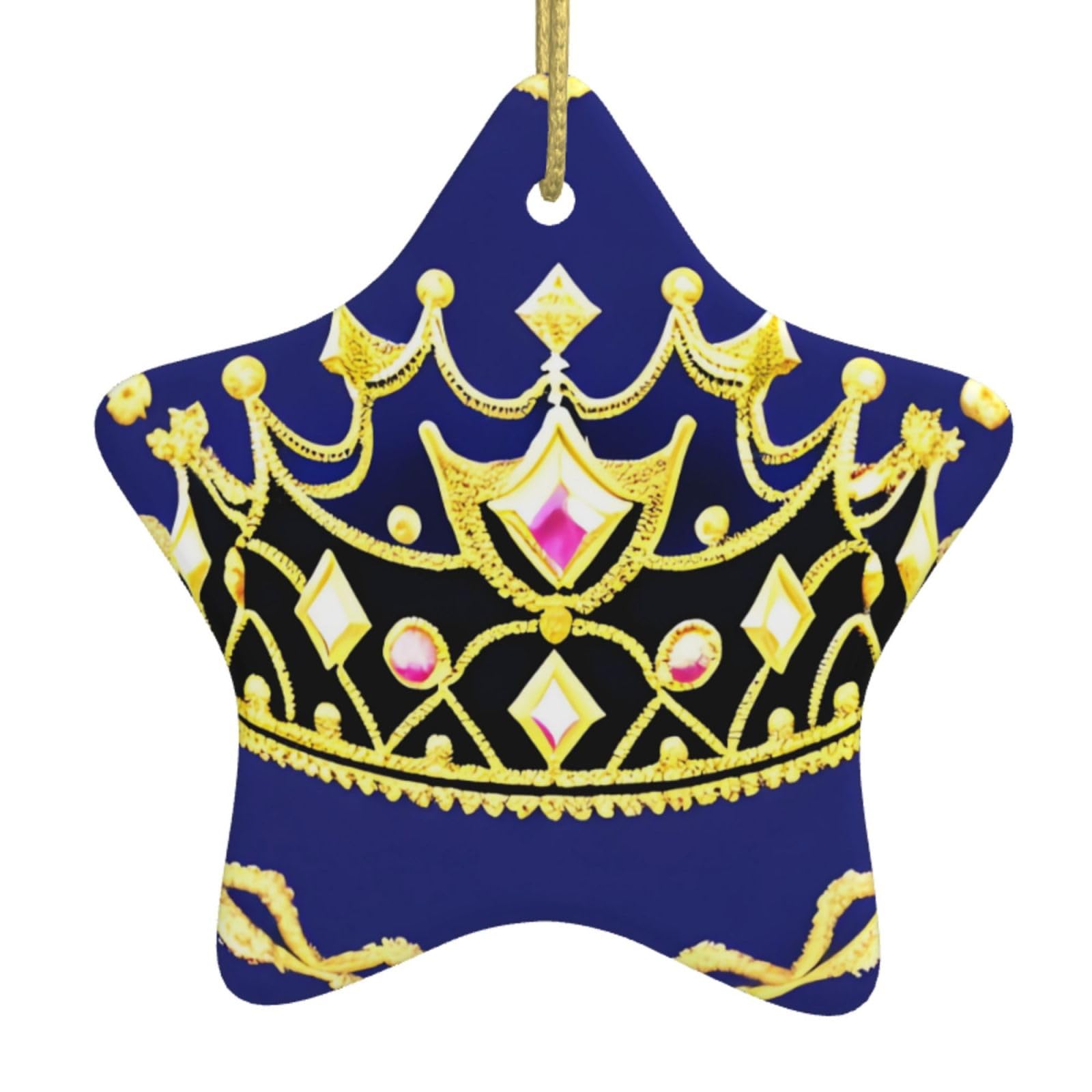Fantasy Tiara Christmas Ceramic Star Pendant with Punched Holes and Gold Wire Rope, Christmas Tree Home Decoration