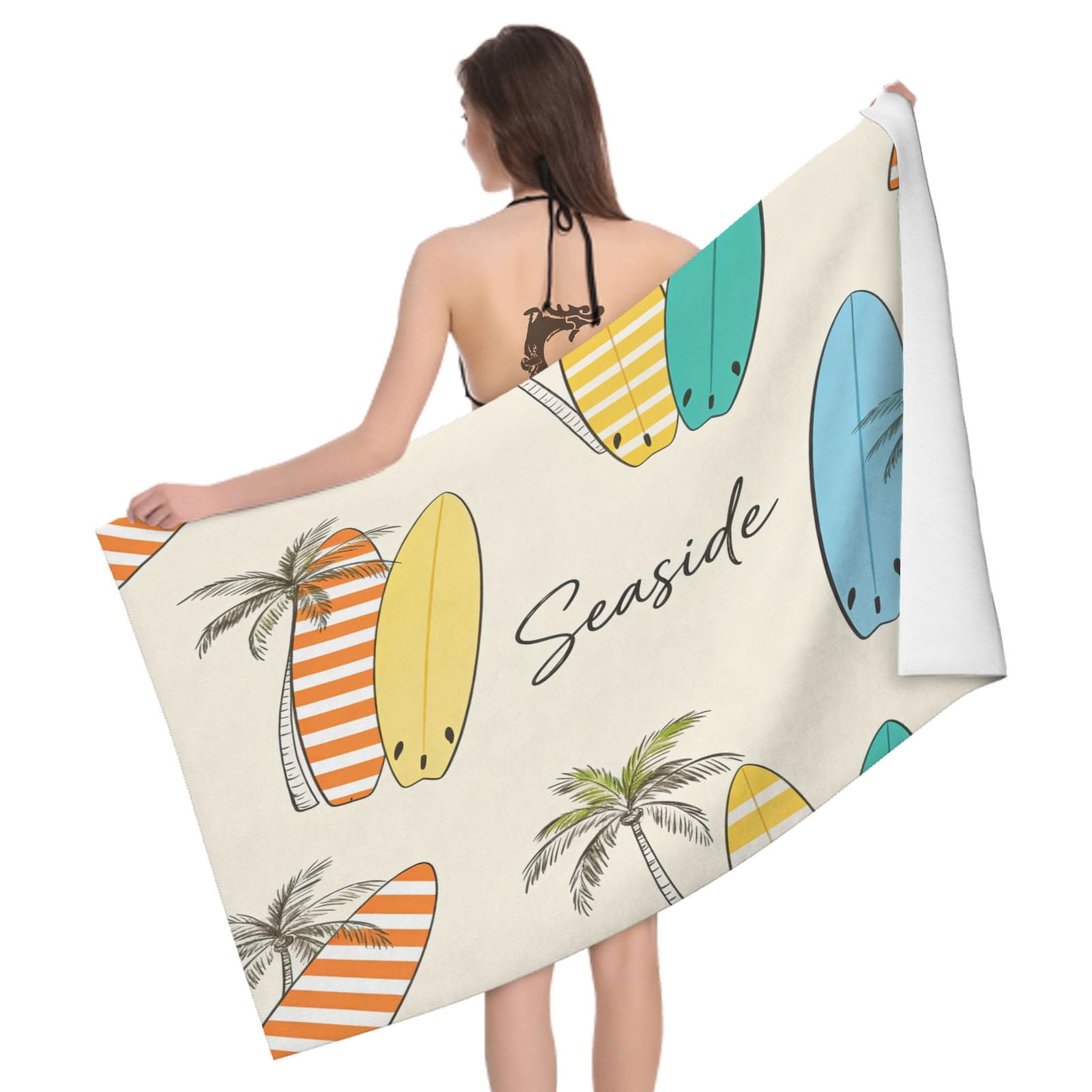 Leichong 3D Cartoon Surfboard Beach Towel Large Microfiber Soft Quick Dry for Adults, Seaside Theme Bath Towel Lightweight Soft Absorbent for Travel Swimming Pool Sports, 80 x 160 cm