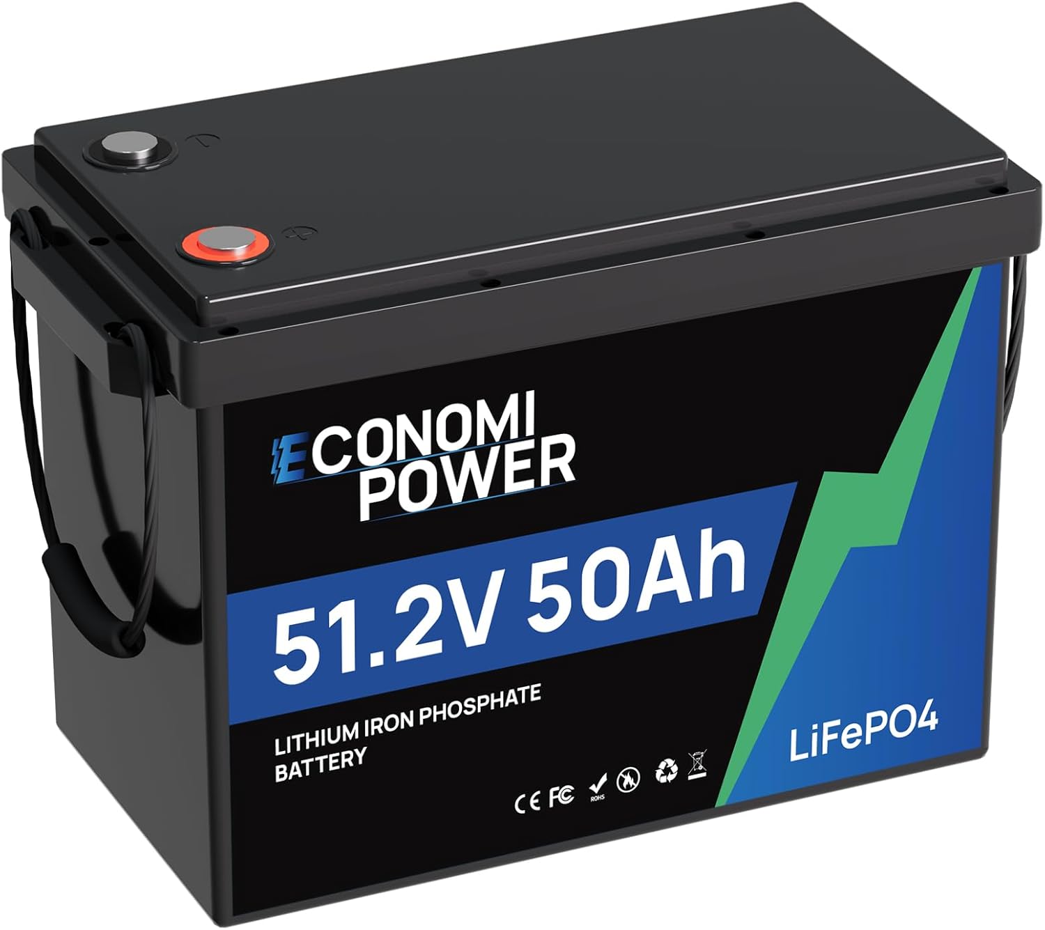 48V 50Ah Lifepo4 Battery Mini Size, EconomiPower 48 Volt Lithium Battery with Class A cells, BMS 50A, 2560Wh Usable Energy for Rvs, Boats, Trolling Motors, Solar and Off Grid Living