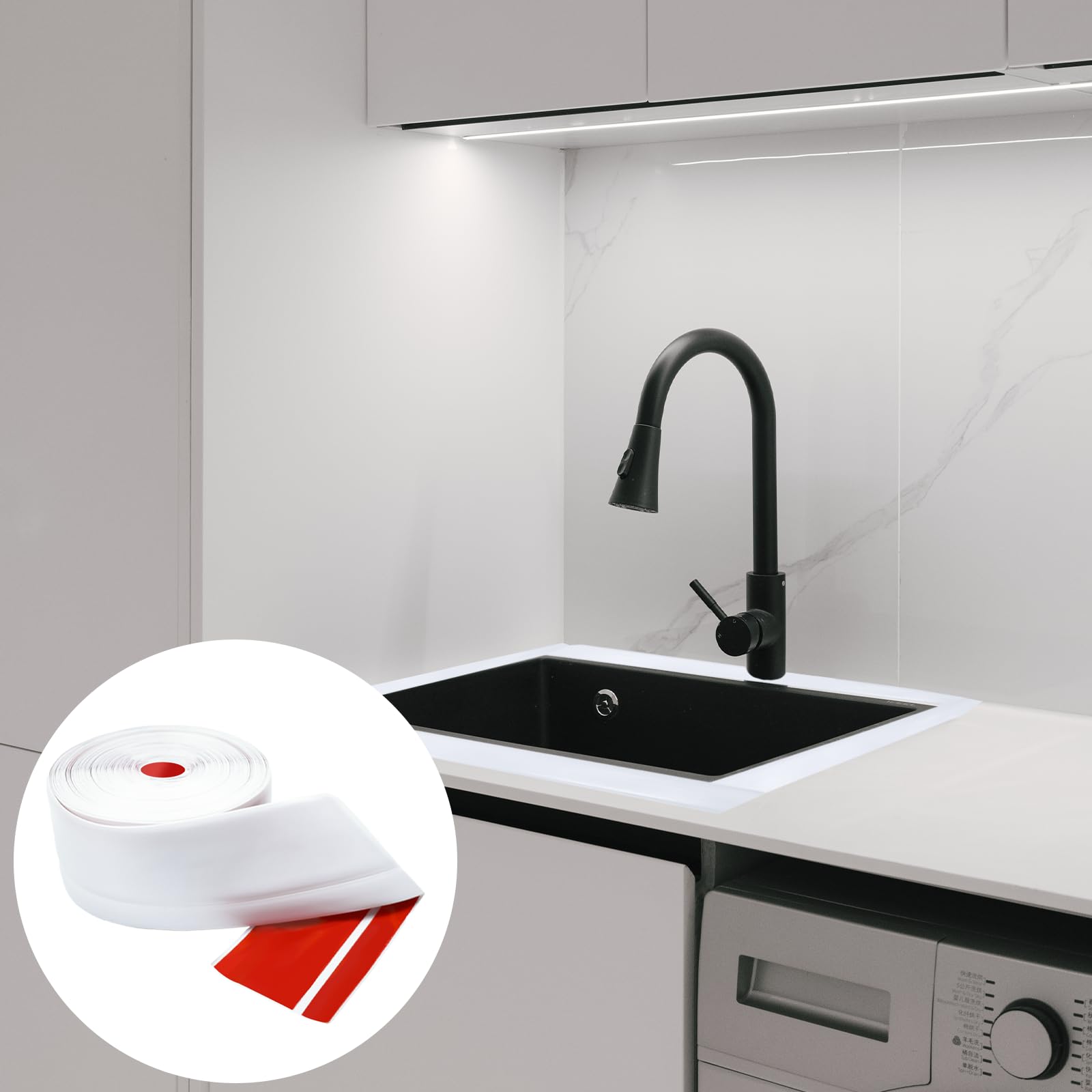 Rodapiés Flexible Autoadhesivo, 50x20mmx12M Rodapie PVC Adhesivo, Zocalos Autoadhesivos, Embellecedor Encimera Cocina, Rodapié Plegable Cinta para Cocina Baño, Zocalo de Cocina, Blanco