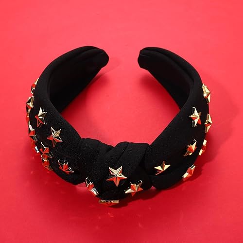 Miniatura 5 de ARATLENCH Diadema anudada con estrellas doradas y tachonadas con nudo en la parte superior ancha, diadema para Navidad, Año Nuevo, vacaciones,