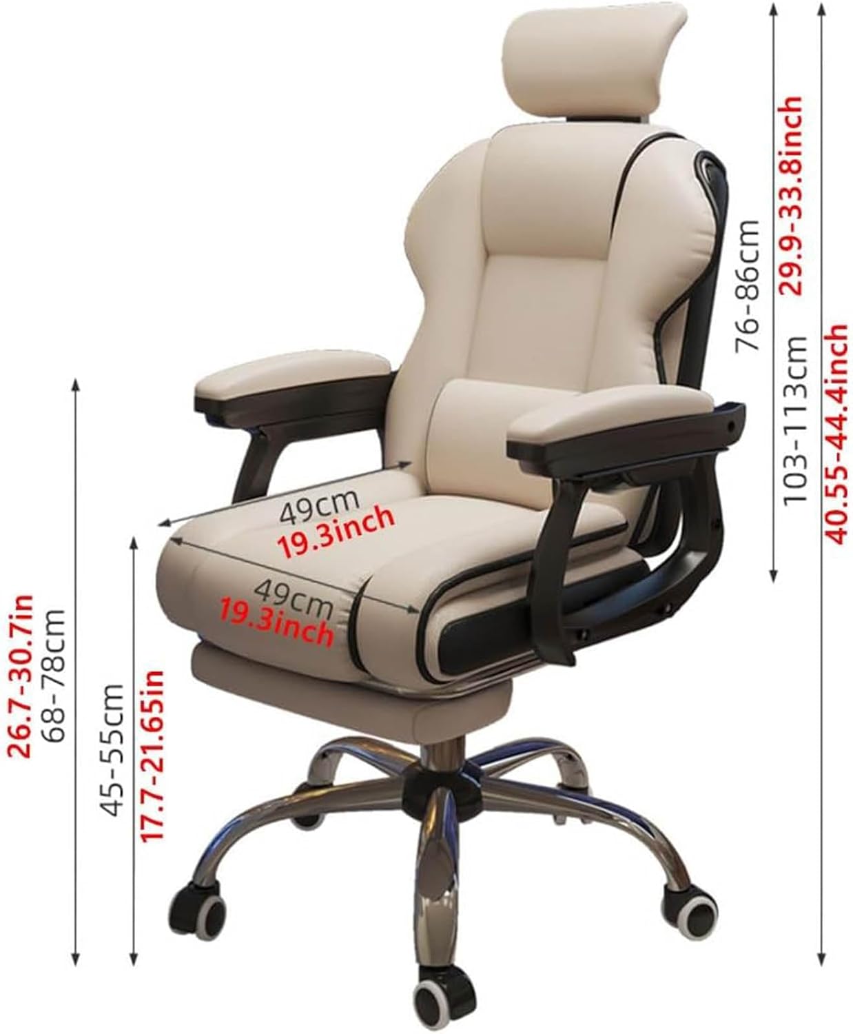 Height Adjustable Swivel Gaming Chair - Executive PU Leather Office Chair for Adults - Rocking Chair Armchair with Back Support, Latex Cushion and Wheels