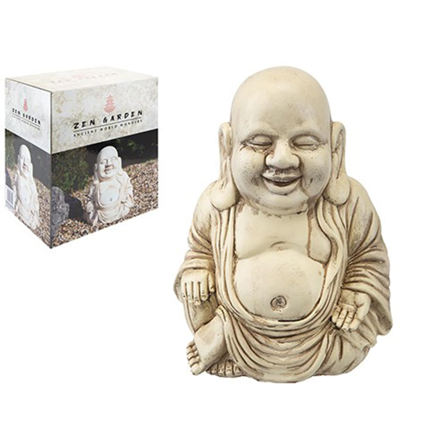 Beige Happy & Plump Sitting Buddha (30.48 cm) 1 Pc. - Exquisite Design, Perfect for Home Garden Decor, Spiritual Gifts, & More