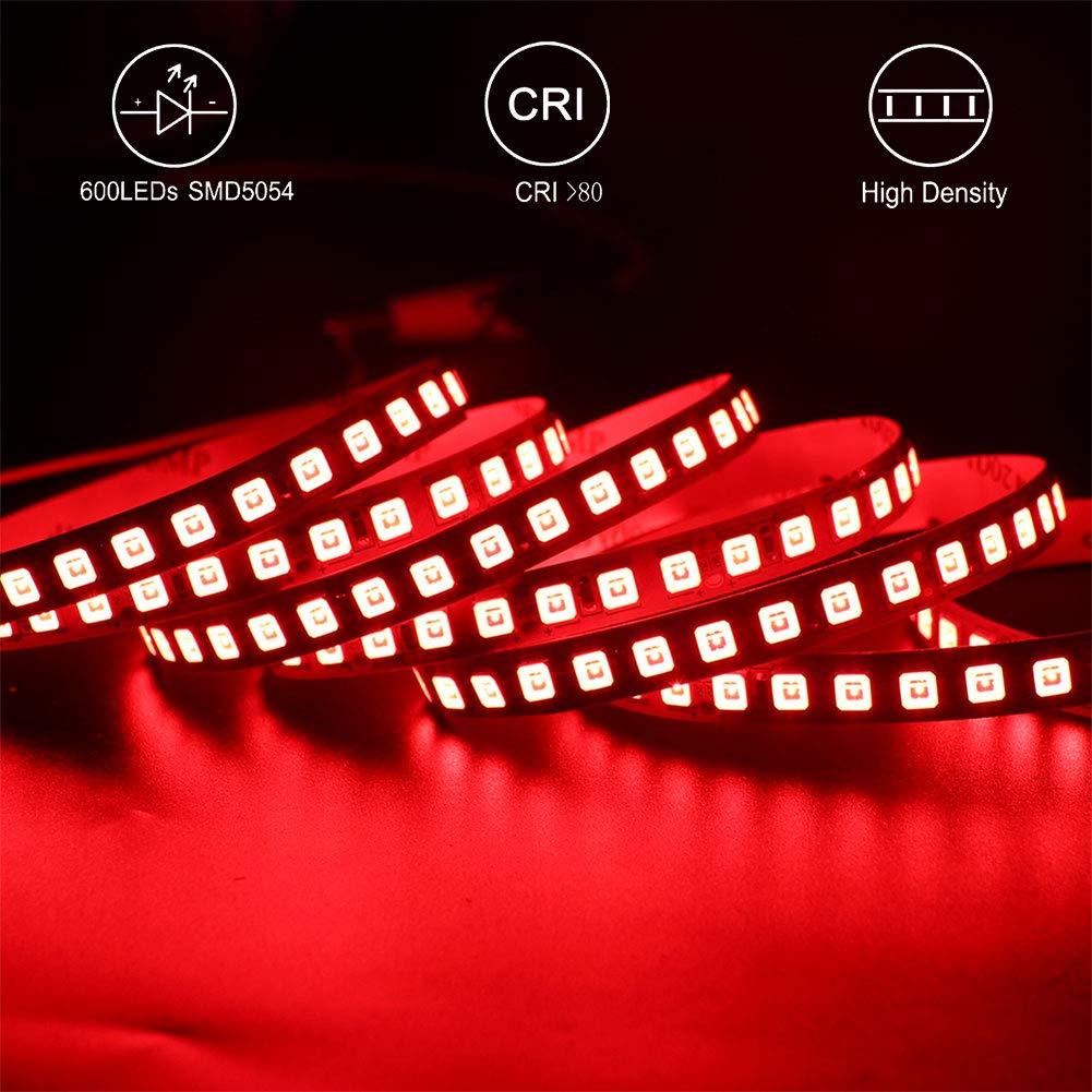 LED Light Strip, 16.4ft 600 Units SMD 5054 LEDs(5050 Upgraded), 16000LM Flexible 12V DC Waterproof IP65 Light Strips, LED Ribbon, DIY Christmas Home Kitchen Indoor Party Decoration (Red)