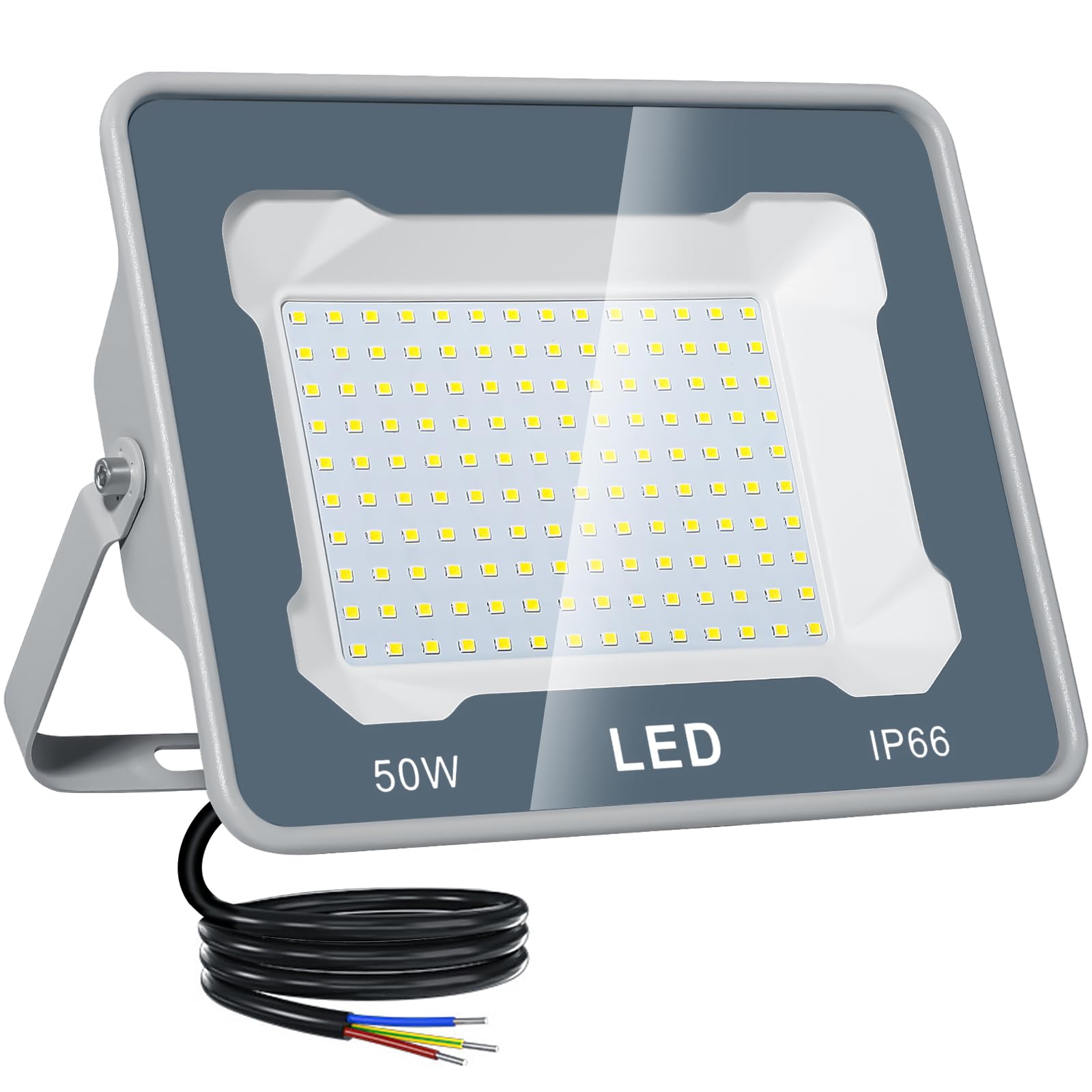 CREATESTAR Faretto Led da Esterno 50W, Faretti Led Esterni 6500K 5000LM luce bianca fredda, IP66 Impermeabile Faro Esterno per sportivo magazzino garage giardino parcheggio campo cortile 1 Pezzi