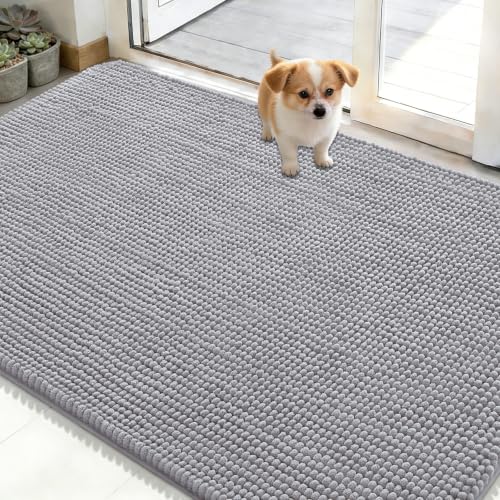 Image of OLANLY Dog Door Mat for Muddy Paws 48x30, Absorbent Chenille Mud Doormat