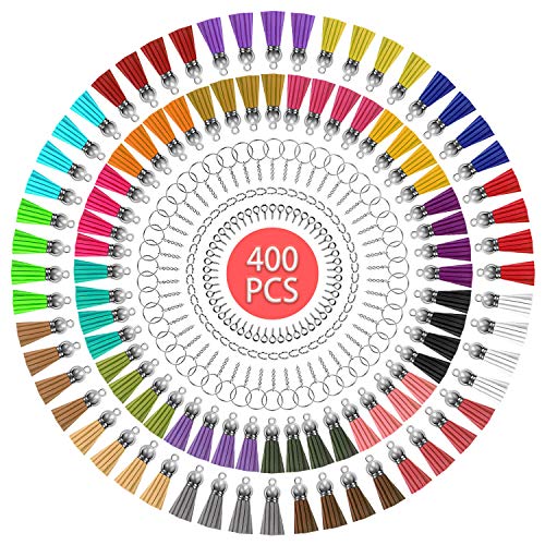 Tassel Keychain, Cridoz 400pcs Key Chains and Tassels Set Includes 100pcs keychain Tassels, 100pcs Key Chain Rings, 100pcs Jump Rings and 100pcs Screw Eye Pins for Acrylic Keychain Blanks, Resin Keychain and Keychain DIY Craft