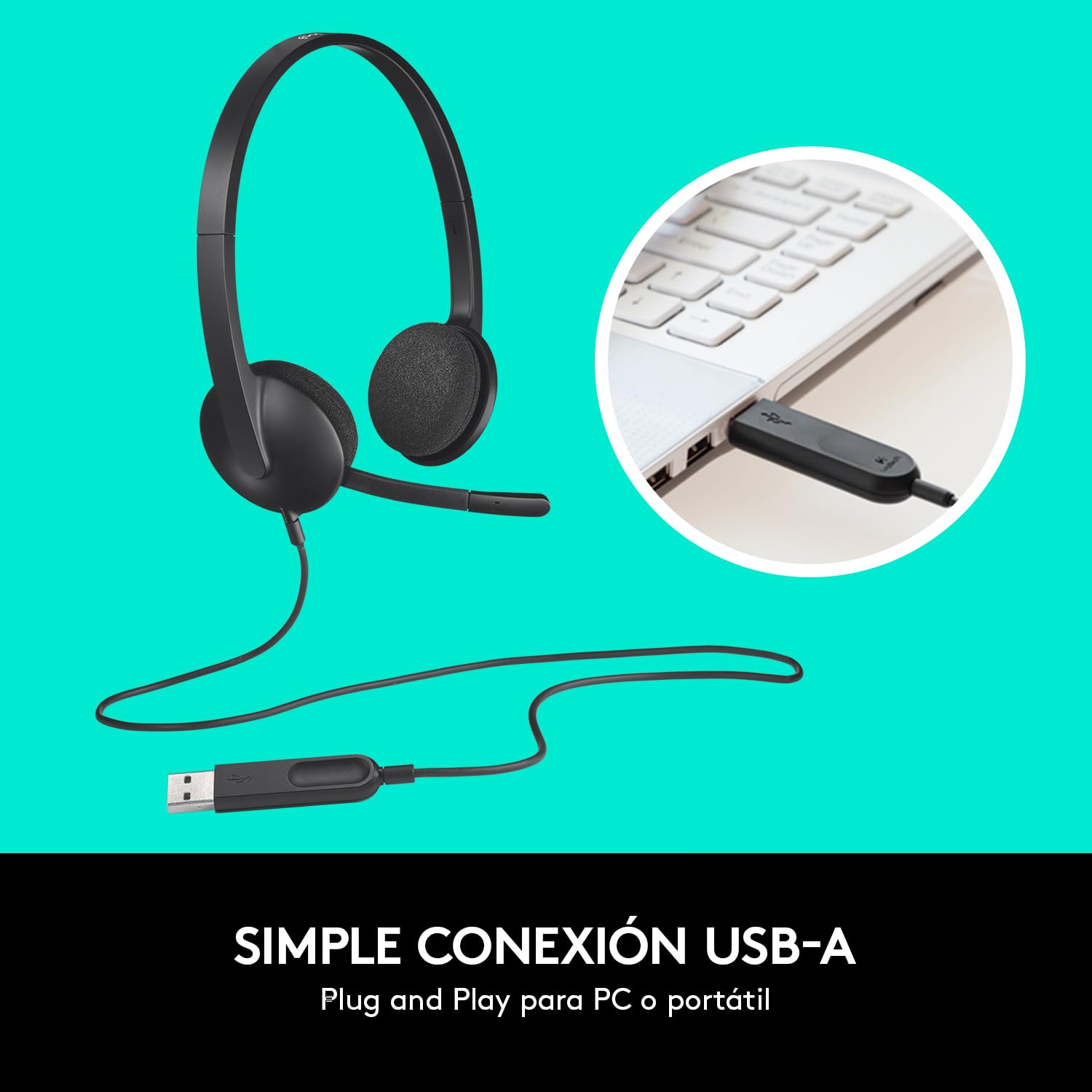 Logitech H340 Auriculares con Cable, Sonido Estéreo con Micrófono con Supresión de Ruido, USB, PC/Mac/Portátil/Chromebook - Negro