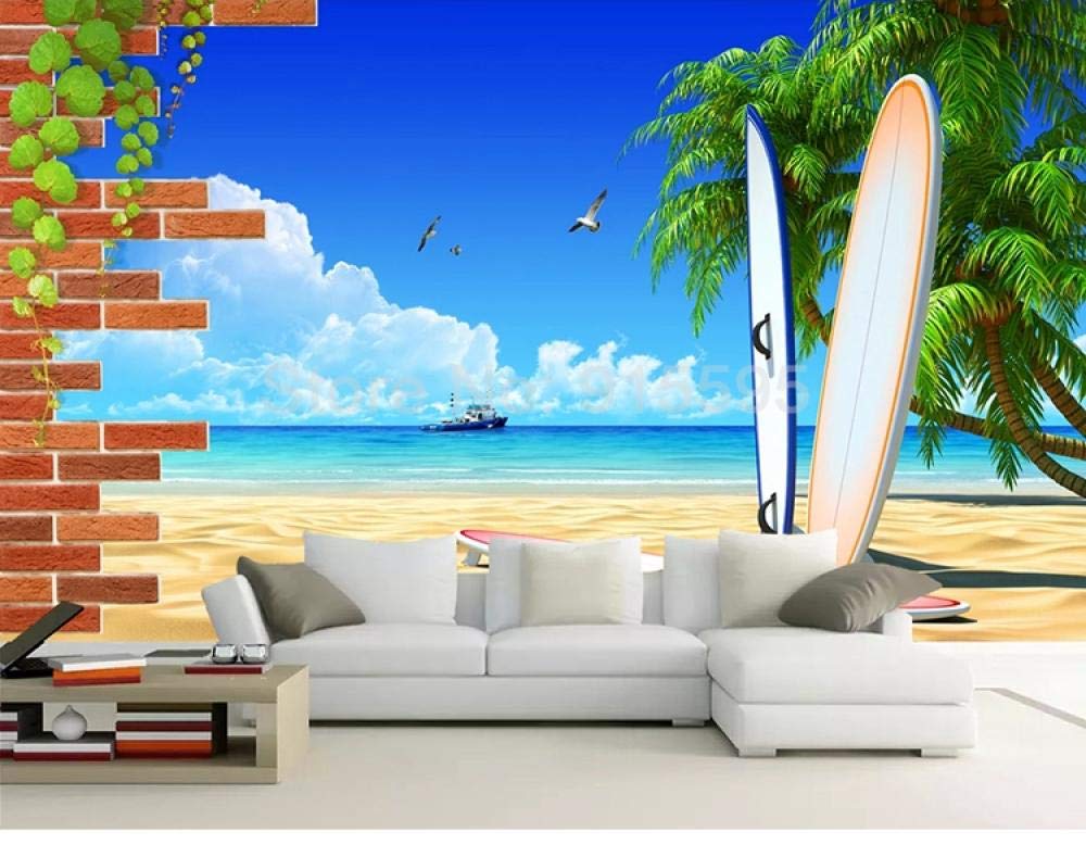 Papier peint cocotier et plage 3D pour un salon style évasion