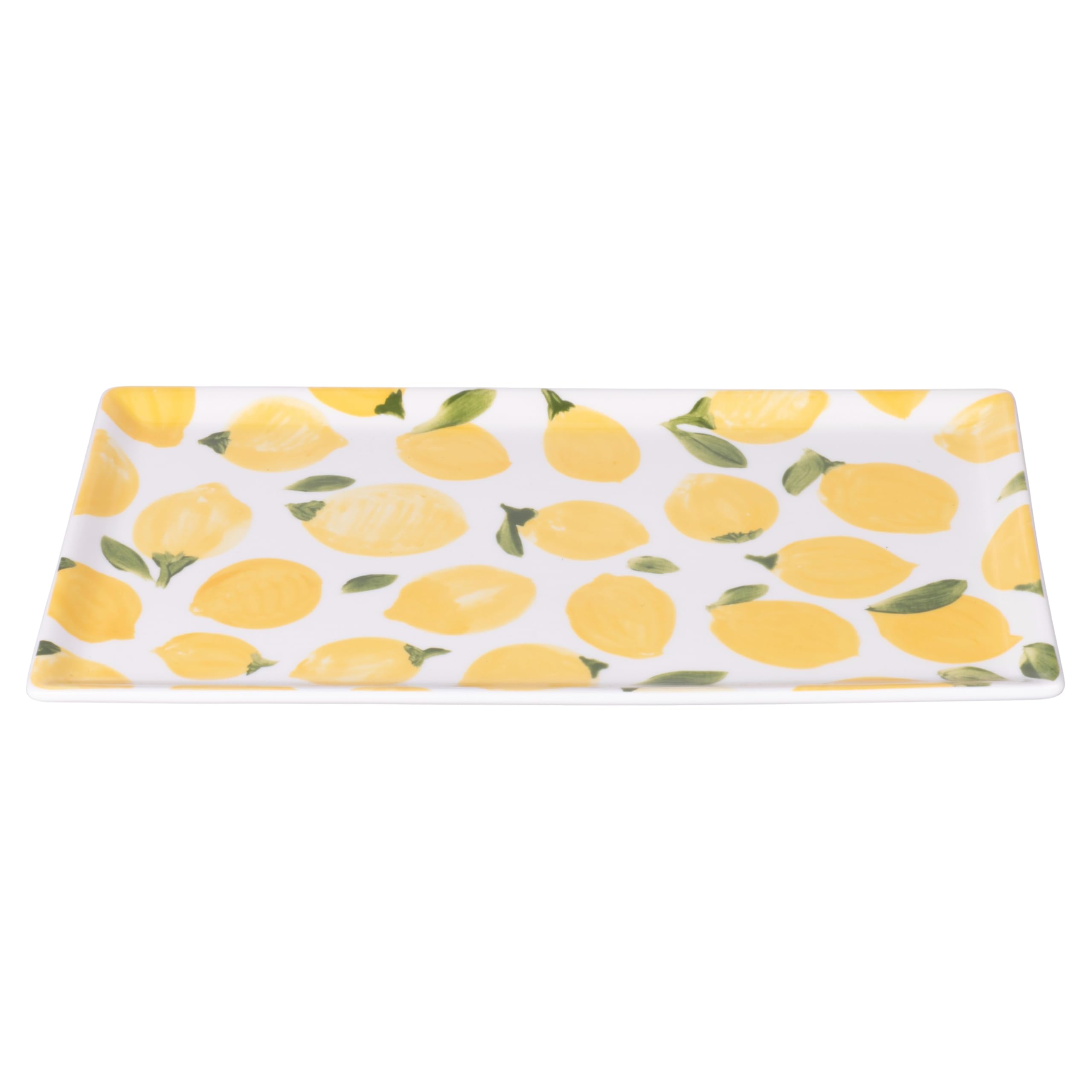 Lot de 4 assiettes rectangulaires en porcelaine 31,6 x 16,8 cm, citrons, Fruit Life