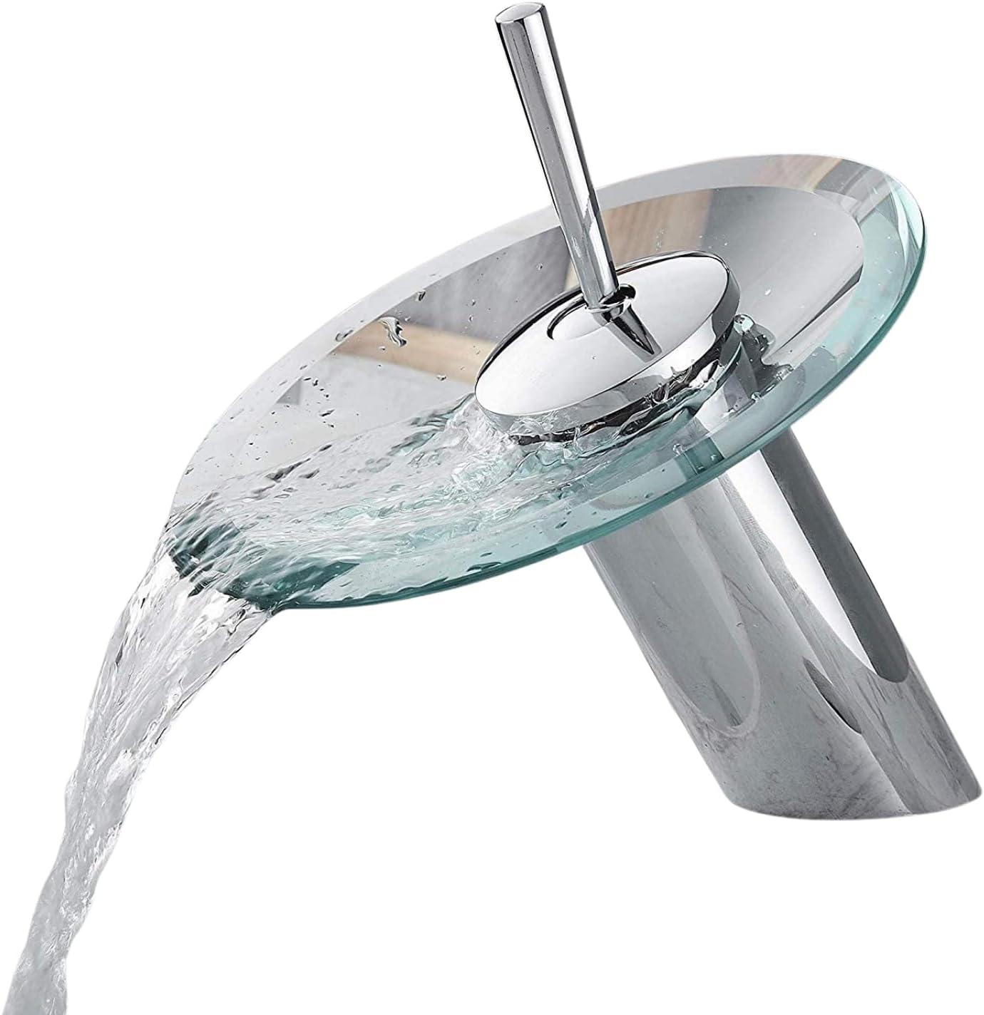 Luxury Chrome Waterfall Basin Mixer Tap – Solid Brass Single Lever Bathroom Faucet with Hot & Cold Control – Modern Round Glass Spout Sink Mixer