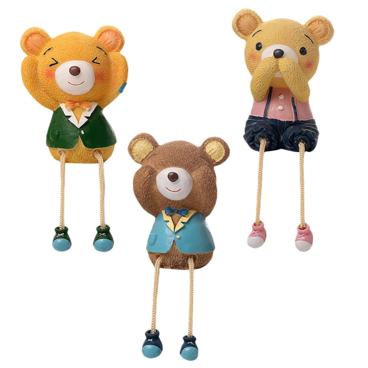 Figurines Ours en Résine à Pieds Suspendus : Lot de 3 Statuettes de Table Créatives pour Maison