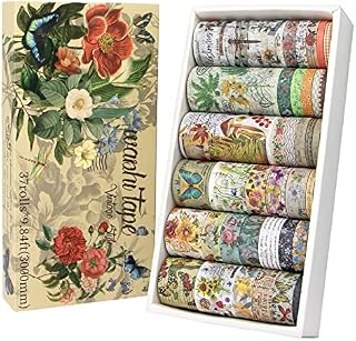 37 Rolls Vintage Washi Tape Set - Decorative Masking Tape Floral Butterfly Mushroom Botanical, Adhesive Paper Tape for Gift wrapping, Diy Crafts, Scrapbooking Supplies, Bullet Journal