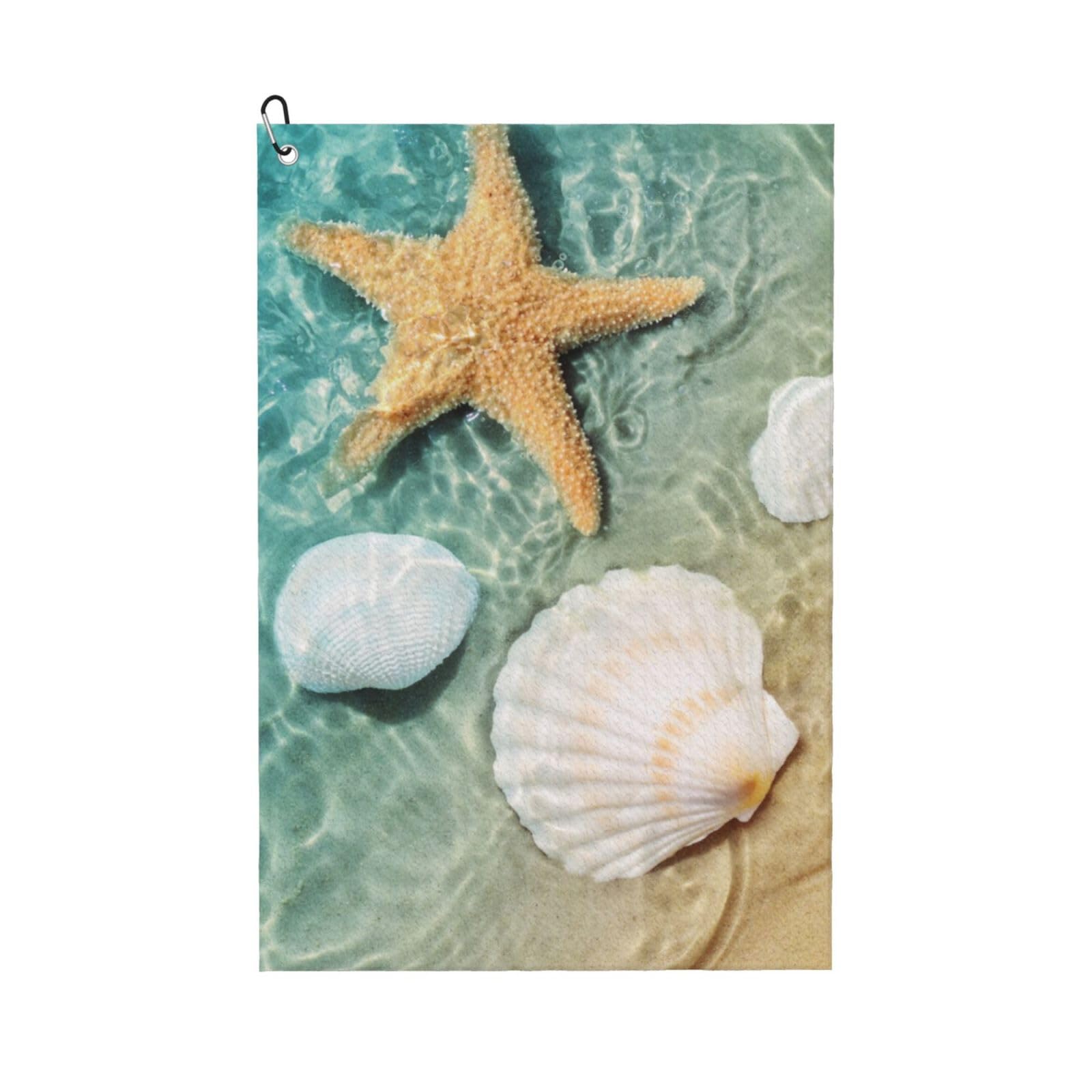 Hnnkloy Starfish And Seashell Pattern, 16x24 in Portable Waffle Golf Towels with Carabiner Clip for Golf Bag
