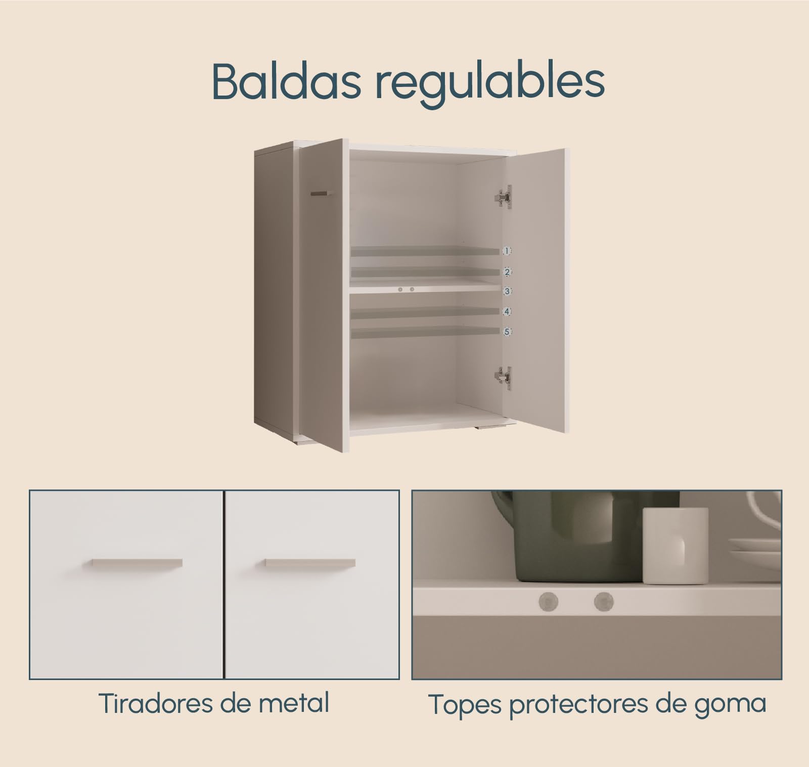 MB Muebles Bonitos | Aparador pequeño Lander L2 para Salón Moderno | Armario Auxiliar | Color Blanco | 60x71x30 cm