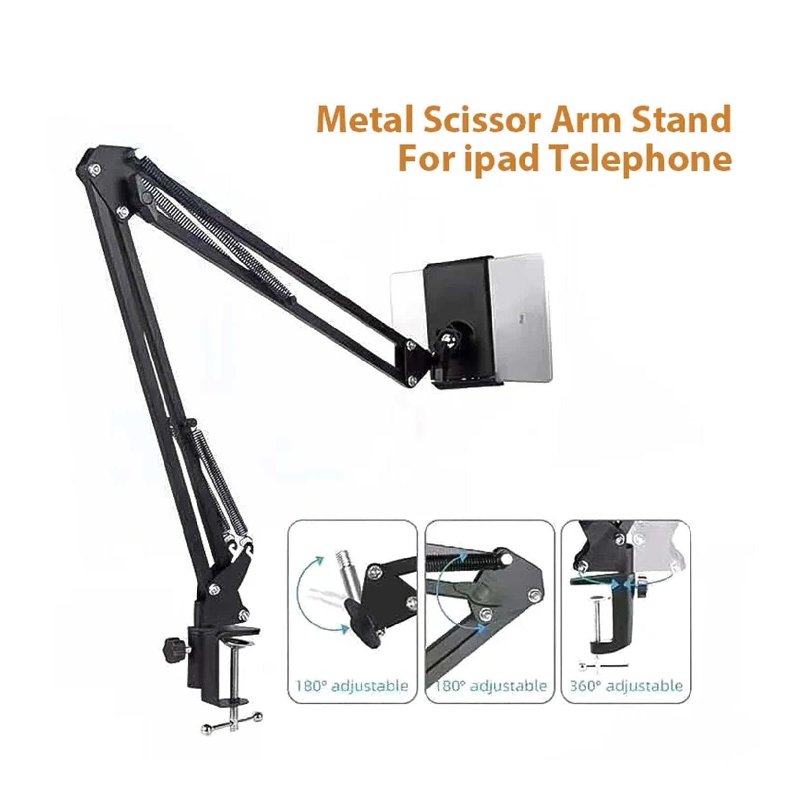 Supporto for tablet in metallo con braccio lungo a 360° da 4-11 pollici | Scrivania, letto, cucina, auto, 4-11 pollici, rotazione a 360°, braccio lungo