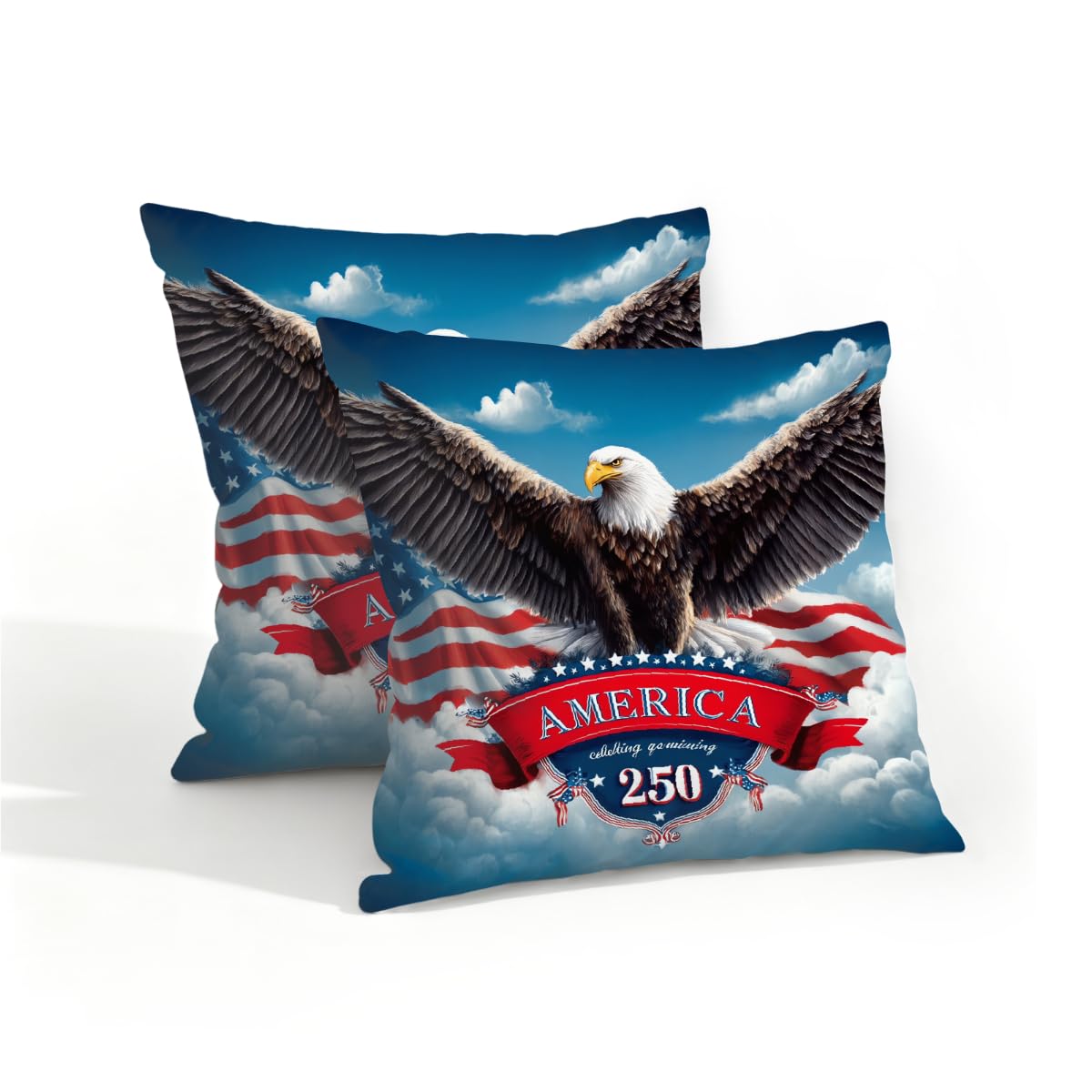 Outdoor Pillow Covers Waterproof Pillowcases 16x16in Set of 2 America-250th Anniversary Bald Eagle Decorative Throw Cushion Case for Couch Sofa Garden Patio Furniture