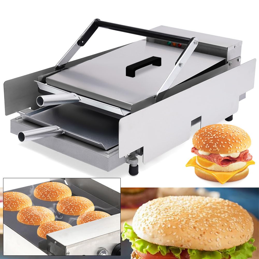 Grille-pain à hamburger pour cuire des petits pains - Double robuste - 2000 W - Contrôle du temps et de la température - Boîtier en acier inoxydable - 50-300 °C