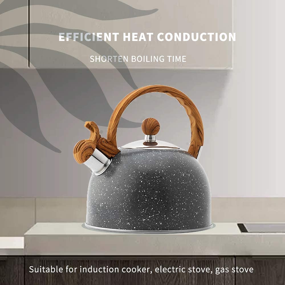 Stove Top - Tetera de acero inoxidable con mango ergonómico de madera, 2,5 litros, color gris