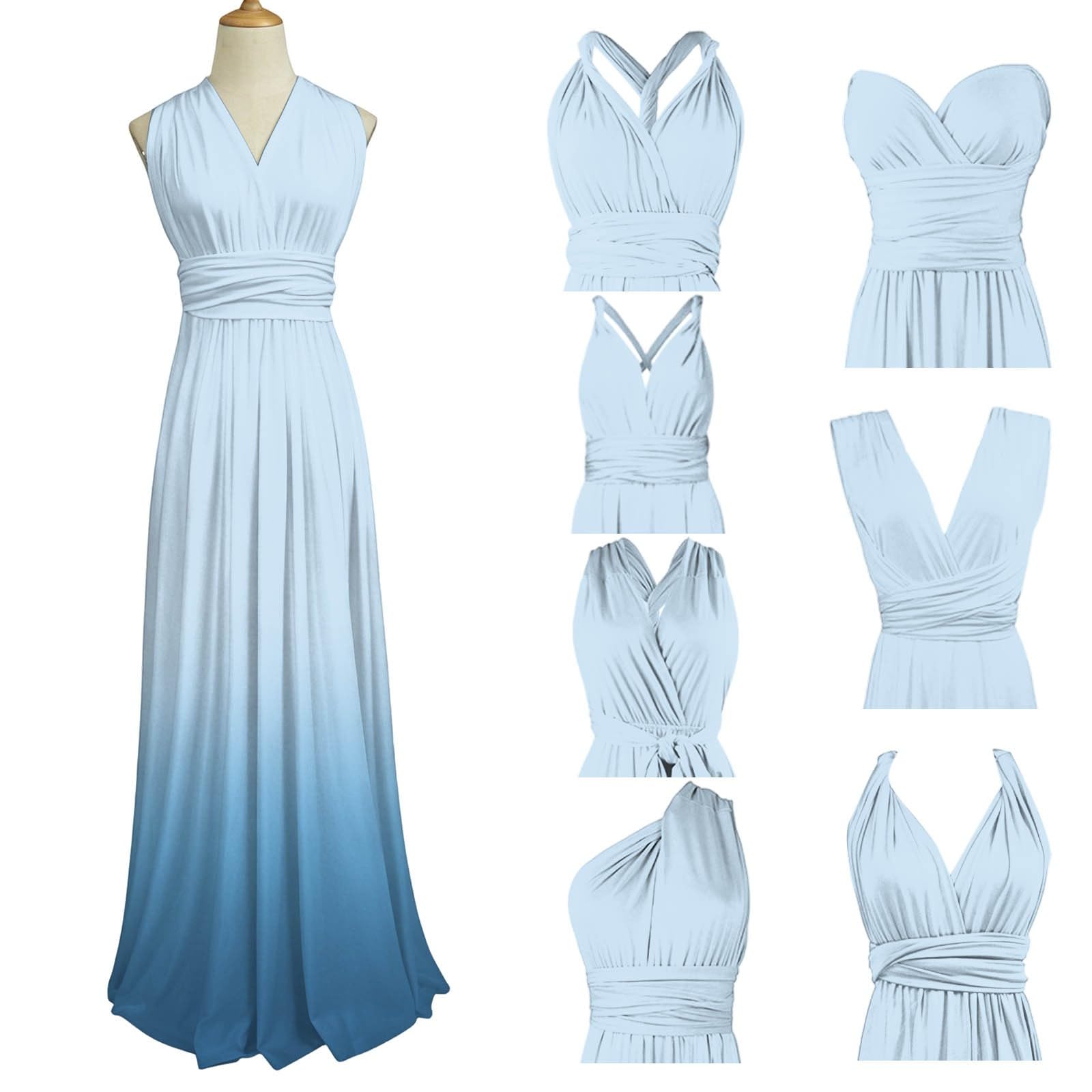 Elegante Vestido con Tirantes Convertibles y diseño de Espalda Descubierta con Efecto Degradado, para Ocasiones Formales o Informales.