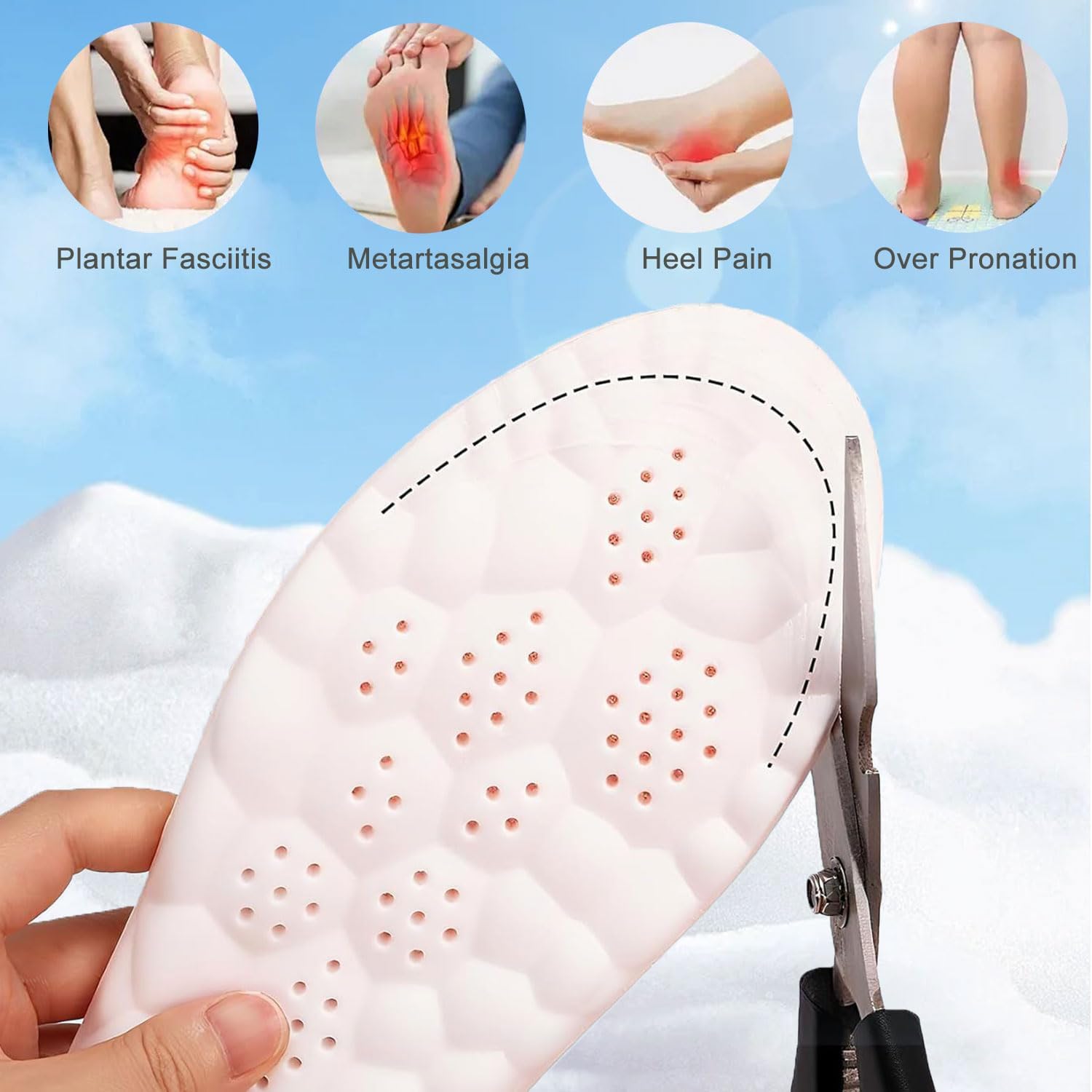 4D Cloud Insoles for Men Women, Breathable Memory Foam Cloud Massage Insoles,Enhanced Arch Support & Cushioned Comfort,Relief Foot Pain,Fits All Shoe Types(1 Pairs-Orange, Men 12-13/Women 14-15) - Image 6