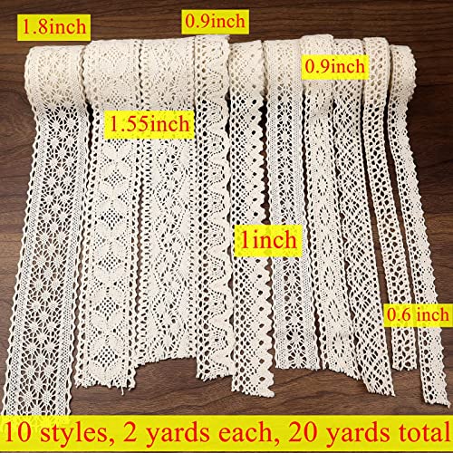 Sewdiytr Cotton Crochet Lace Ribbon Vintage Scalloped Eyelet Edge Lace Trim For Sewing Gift Wrapping Scrapbooking (10 Styles Each 2 Yards) (Beige) #TOP5