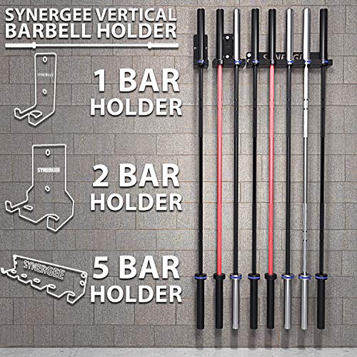 Synergee-1-2-or-5-Barbell-Holder-Vertical-Hanging-Barbell-Rack-Holds-Bars-Curl-Bars-Hex-Bars-Tricep-Bars-Excellent-Compact-Vertical-Storage-Organization-for-Home-Commercial-Garage-Gyms