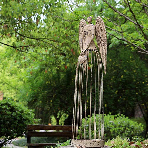 Antiqued Metal Garden Angel Statue with Heart, Indoor Outdoor Angel Yard Art Decor Lawn Patio Decorations Holiday Decor Garden Present Idea, 32"H - Thumbnail 6