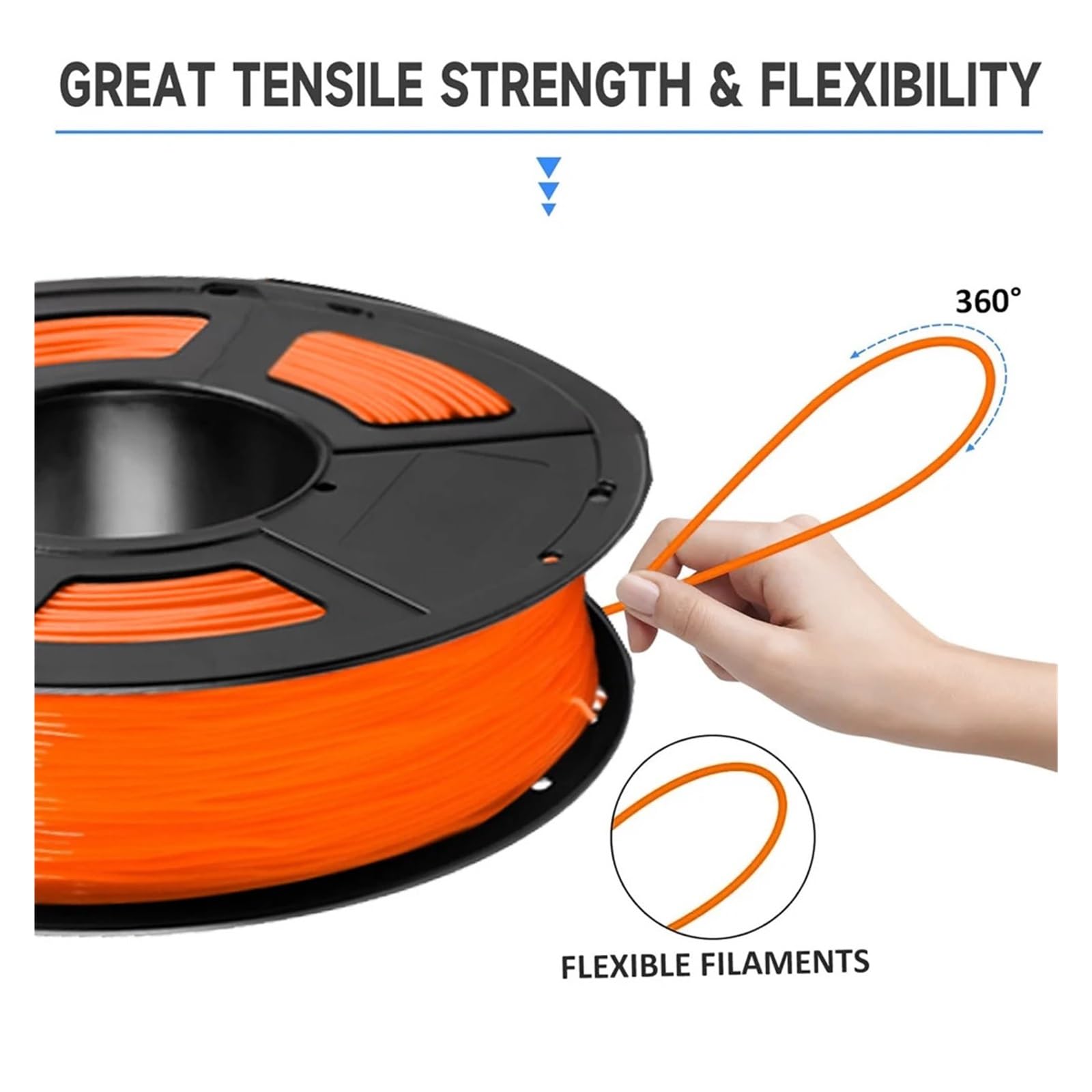 95A TPU-Filament, flexibles orangefarbenes Druckmaterial, 1,75 mm, kg | Weiche, elastische Textur, Maßgenauigkeit auf +/-0,03 mm kontrolliert