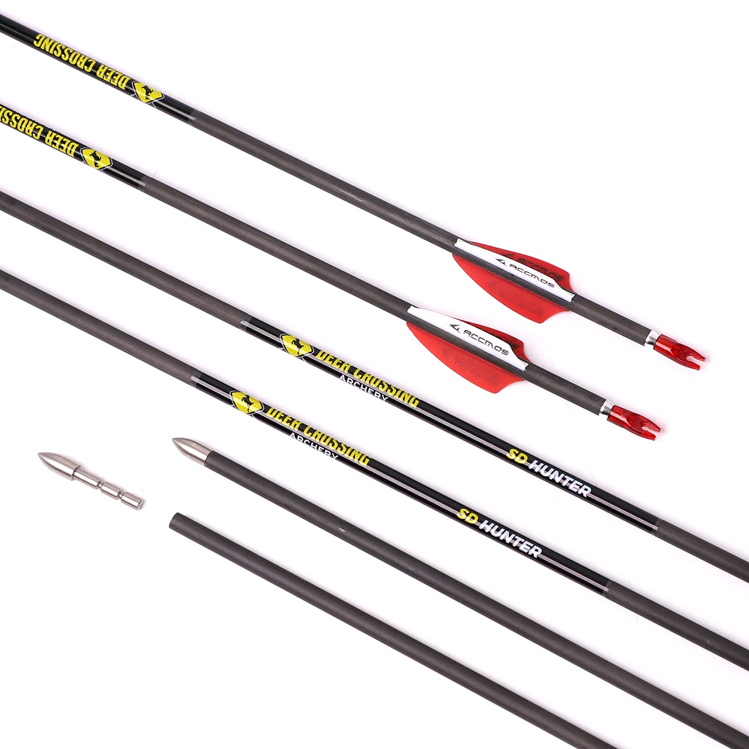 ACCMOS 31 Pollici Frecce in Carbonio Spine 250 350 400 500 600 700 800 900 1000 OD 5,6mm ID 4,2 mm Caccia Pratica Frecce, per Adulti Giovani Arco Compound Arco Ricurvo Riprese 6/12 Pezzi