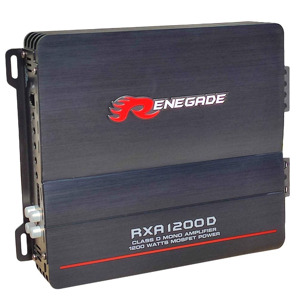 1 amplificador RENEGADE RXA1200D RXA 1200 D monoaural clase d 1 canal 600 vatios rms estable a 1 ohm 1200 vatios max bass boost spl coche, 1 pieza