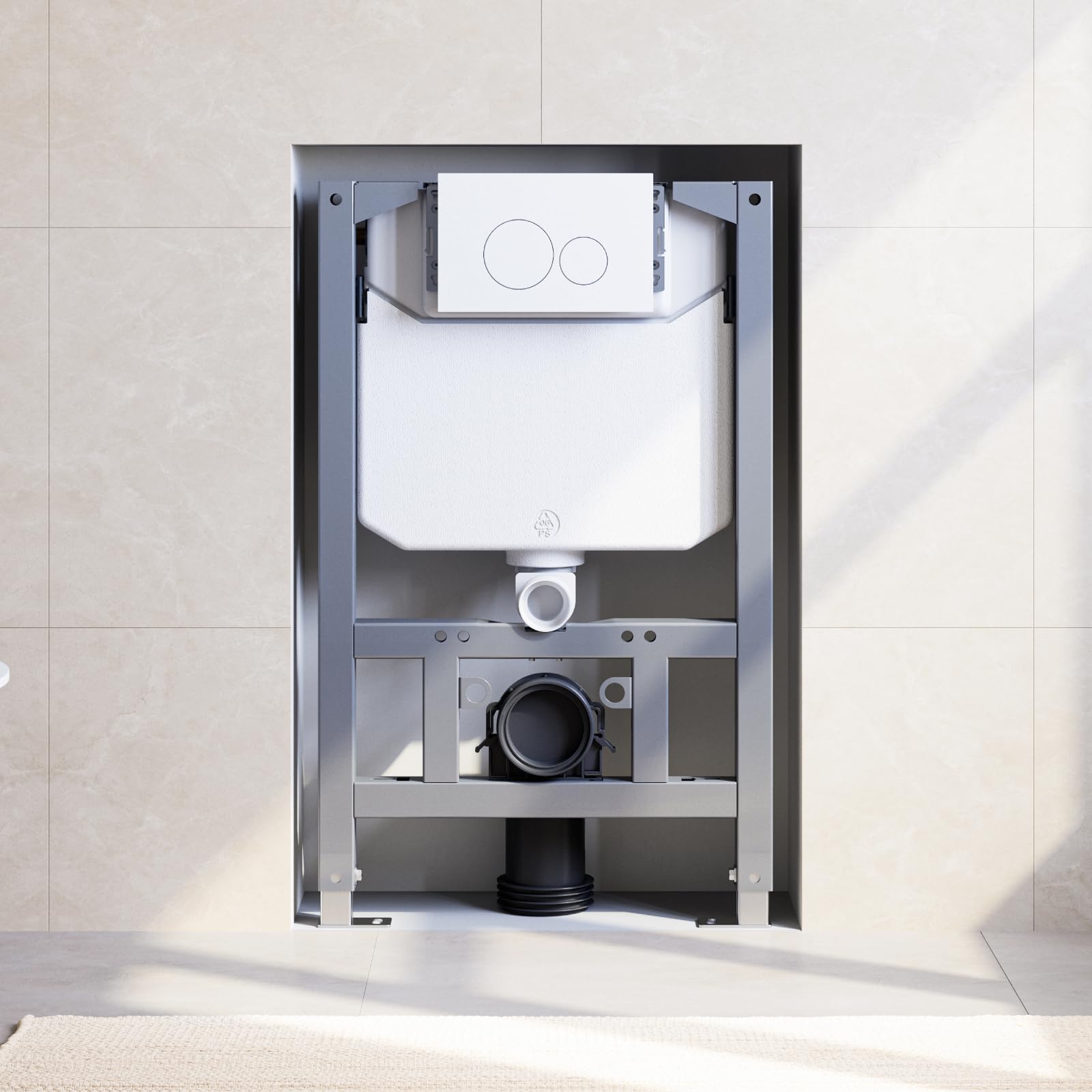 HOROW 04L Vorwandelement WC mit weiß Runde Tasten Betätigungsplatte | Unterputz Spülkasten für Wand-WC, HDPE und Eisenregal Korrosionsbeständig, Belastbarkeit von 400 kg, Euro Standard Anschluss