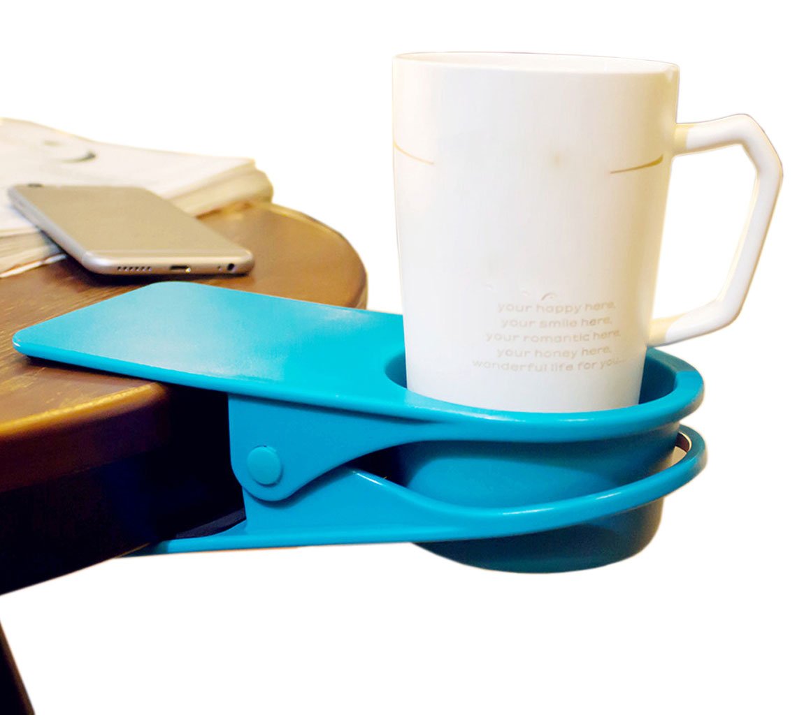 Home Office Table Desk Side Huge Clip Tea Coffee Cup Holder Clip Teacup Drinking Cup Holder Clip Clamp ,Blue